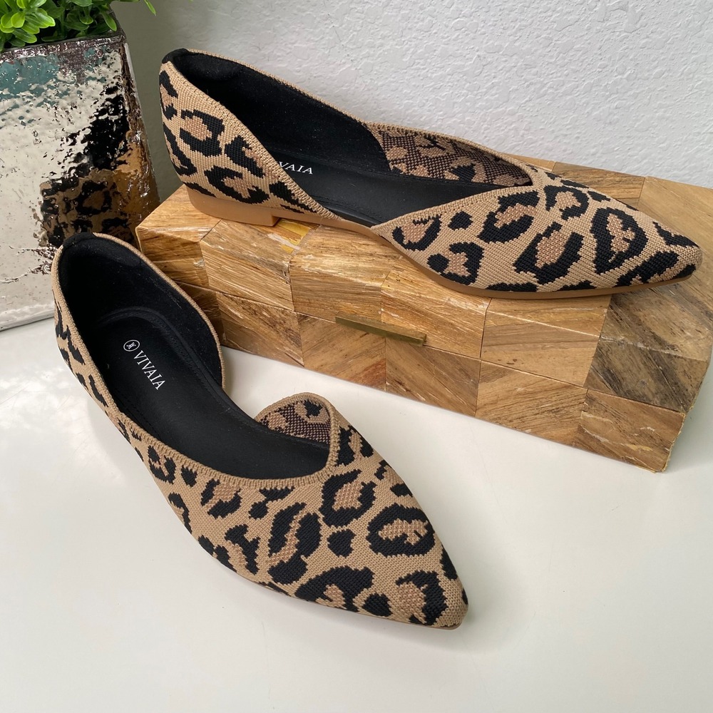 VIVAIA Melia Pointed-Toe Knit D'Orsay Flats in Mini Leopard Size 37‎ EU/6.5 US
